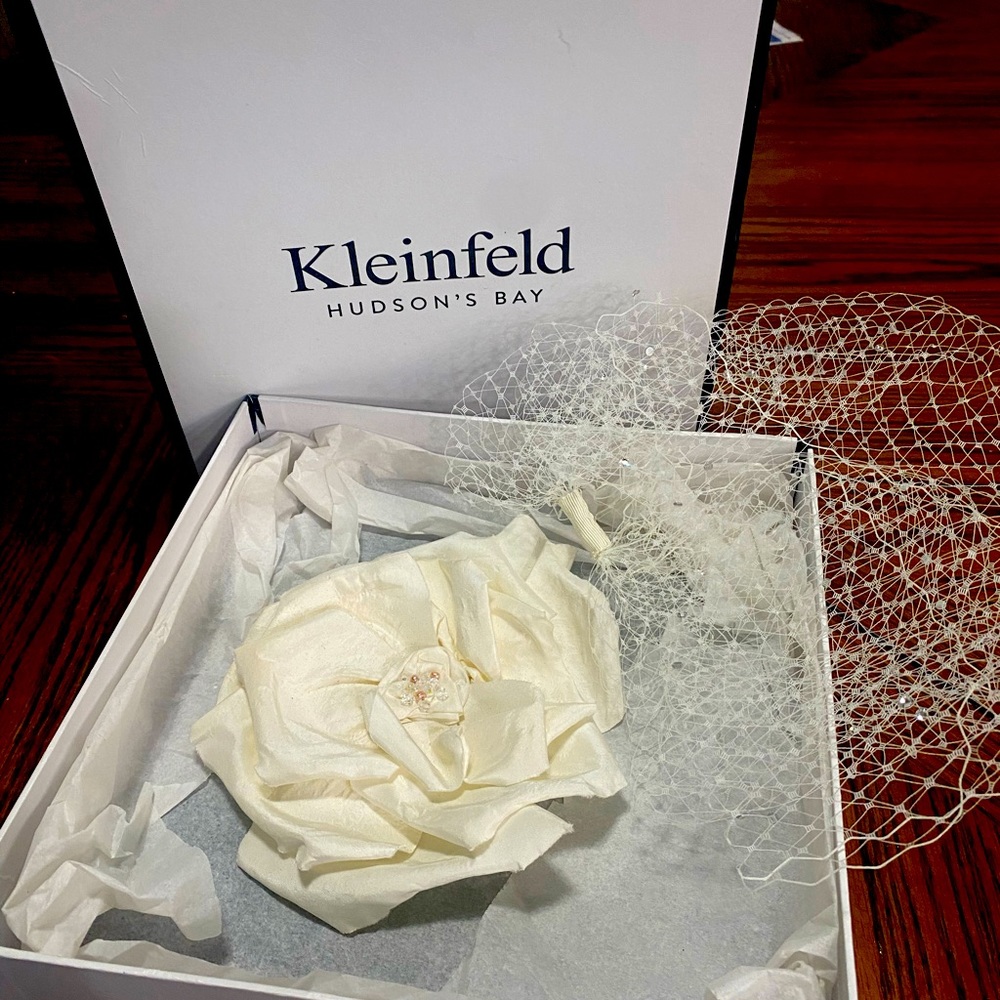 Kleinfeld Bird Cage veil with rhinestones and flower headpiece